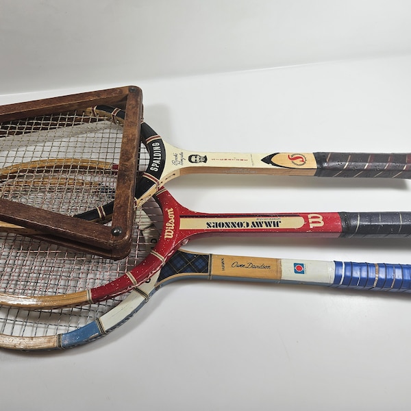 pick a vtg Wood Tennis Racquet, several choices // retro Wood Rackets Sports Decor // Jimmy Connors, Pancho Gonzales, Owen Davidson