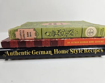 Three vtg German cookbooks: 1963 Dr. Oetker German Home Cooking, 1954 German Cooking, and 1994 Authentic German Home Style Recipes