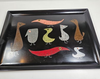 vtg 1950s-60s Couroc tray, Birds // 15.5 x 10.5 inches