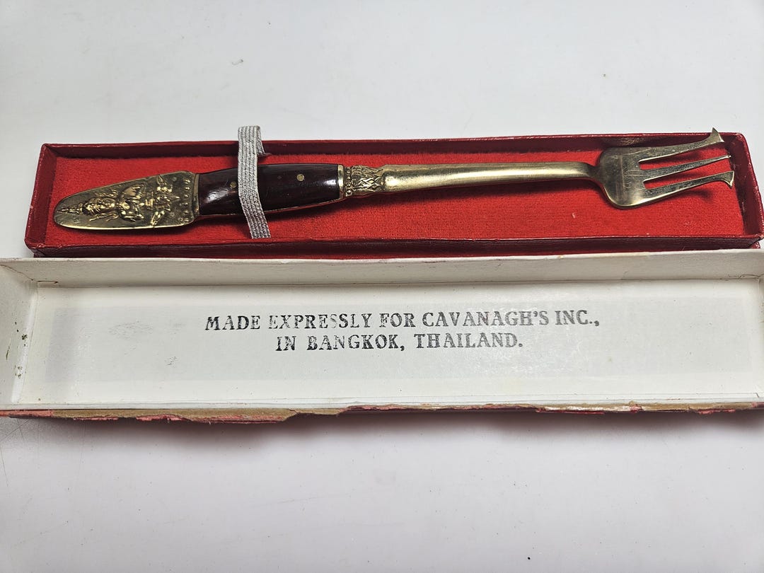 Vtg Brass and Rosewood Pickle/olive Fork in Original Box // 7.5 Inches ...