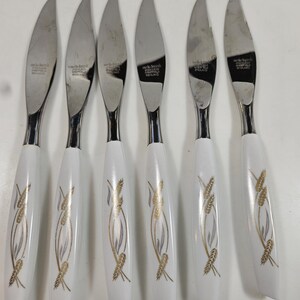 6 vtg Mode Danish steak knives, harvest wheat pattern // made in Sheffield England