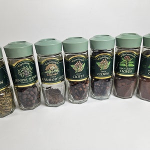 for choice- vtg glass spice jar, many options // Schilling McCormick jars, 4.5 inches tall // color labels