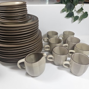 choose your vintage Heath dishware pieces in the Birch glaze, Rim Line // dinner plates, salad plates, teacup sets, pitcher set available