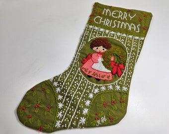 vtg handmade Christmas Stocking with embroidery