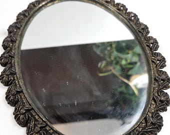 vintage oval metal roses wall mirror
