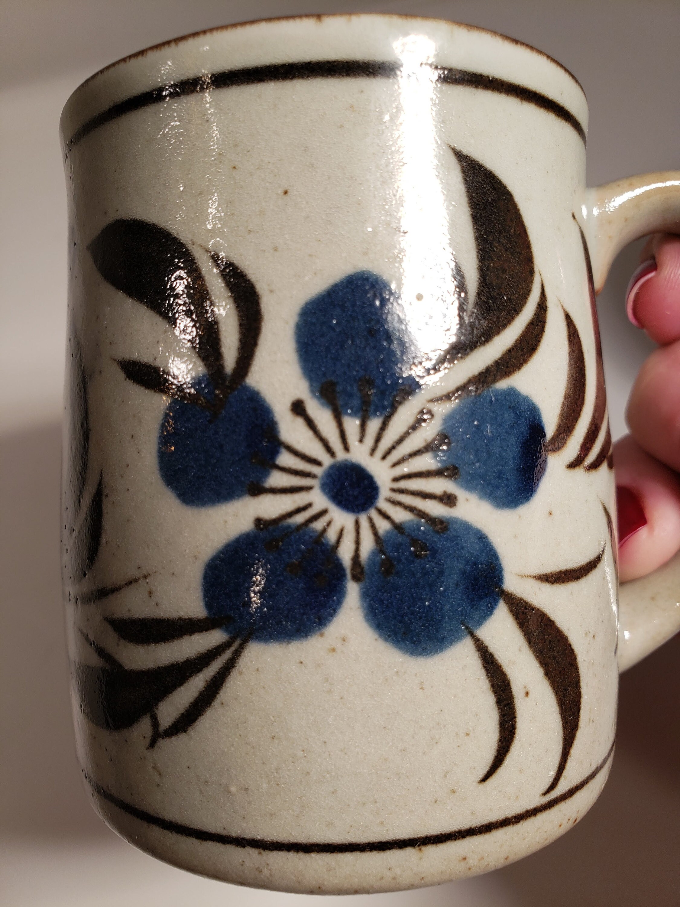 2 Vintage Japanese Stoneware Mugs // Natural Colors Blue Etsy