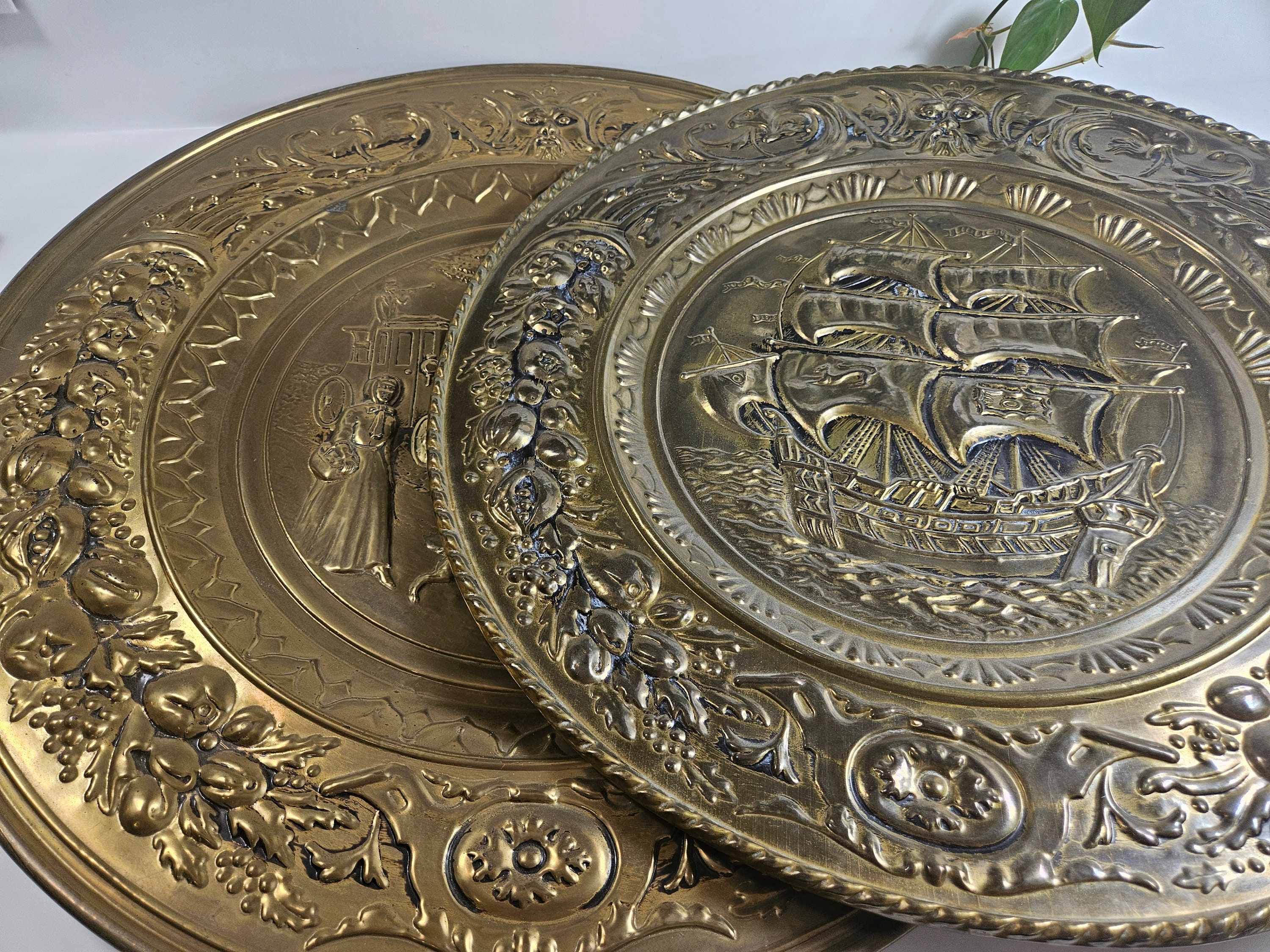 HUGE Vtg Stamped Brass Wall Plate, Choose Your Plate // 20.5 or