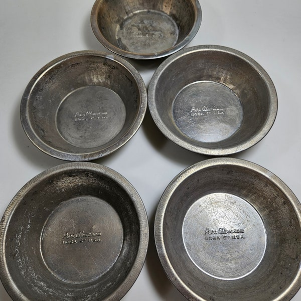 5 tiny pie pans, 5 inch diameter // made in USA, Pure Aluminum