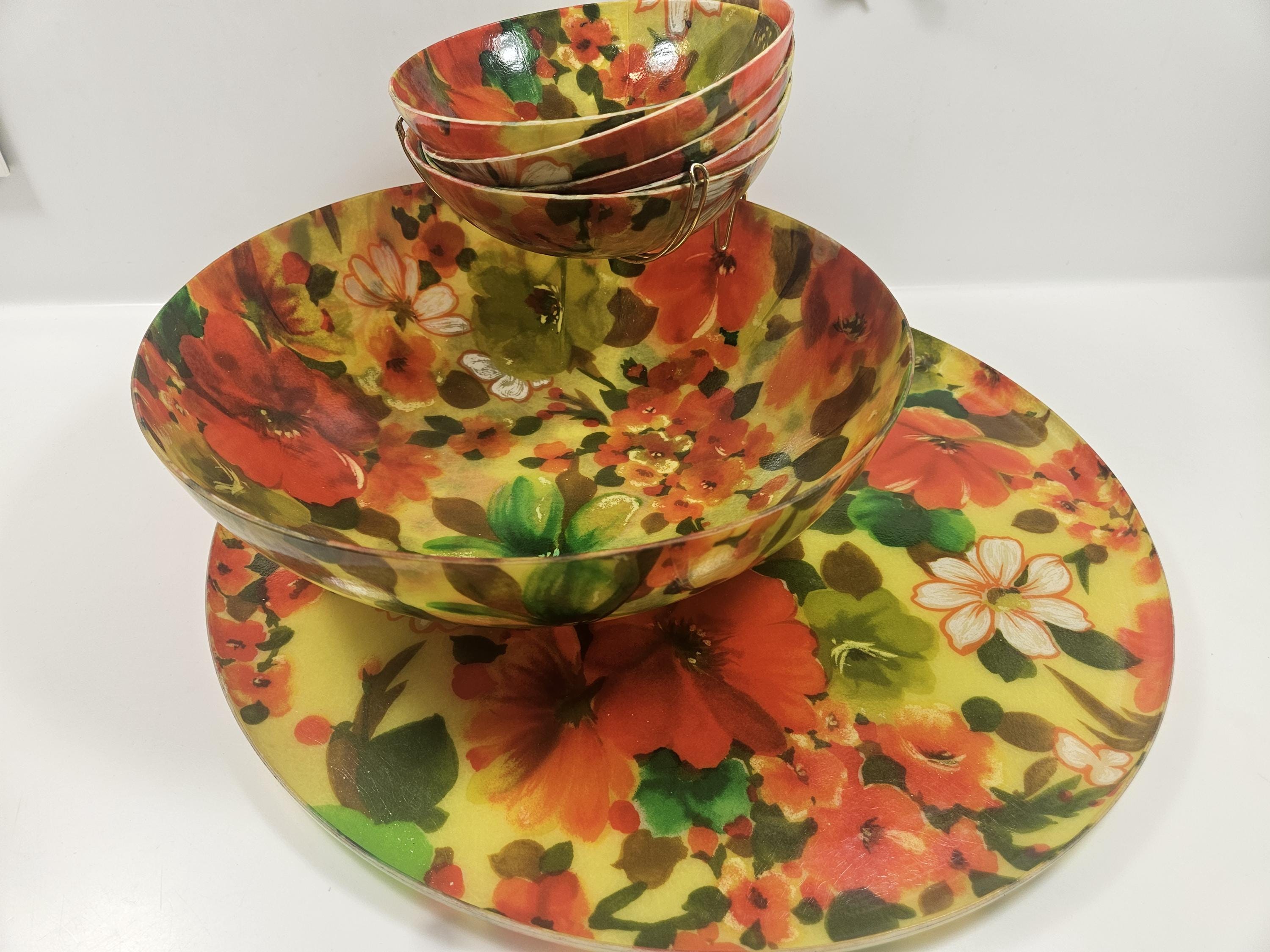 70s 花柄ファイバーグラスボウル4個アメリカアンティーク USAヴィンテージ Fiberglass Bowls 70s - Etsy