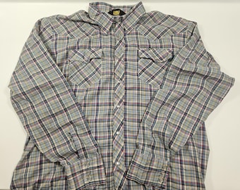 XL vtg 70s-80s Western Pearl Snap Shirt, form fitting, long sleeve // BJ-R Authentic Western Wear brand