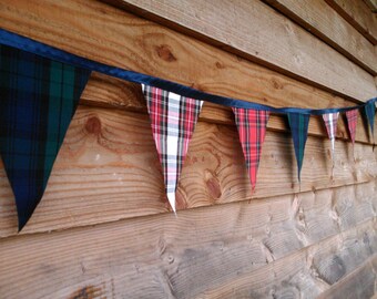 Mixed Tartan, Blue, Red and White Single Sided Bunting Available in Various Lengths