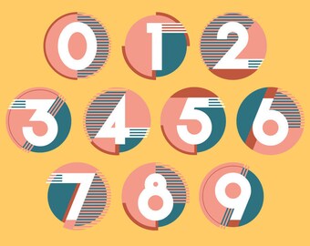 ART DECO Number Set, Vector EPS, Digital Buttons Icons