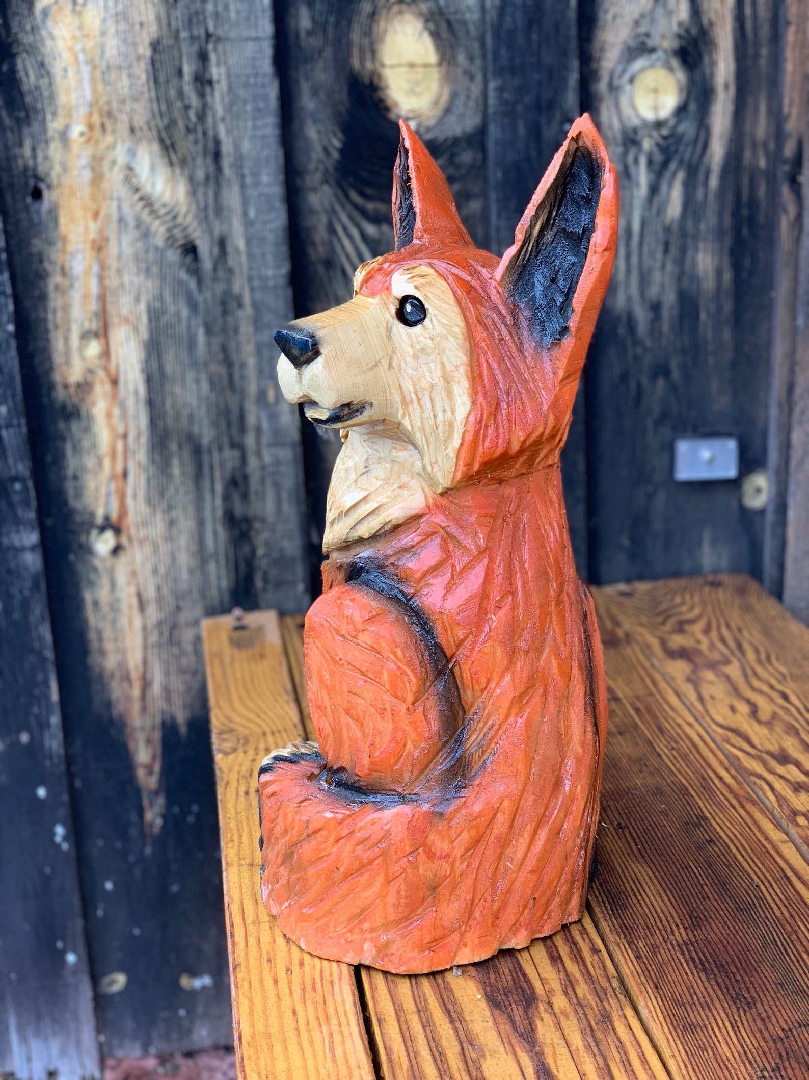 2ft Fox Chainsaw Carving Stained Made to Order Etsy