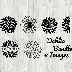 Dahlia Bundle SVG, dahlia svg, 6 IMAGES INCLUDED, half dahlia svg, dahlia monogram svg, png, dxf, dahlia frame svg, dahlia flower svg