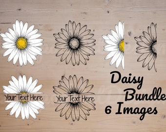 Daisy Bundle SVG, daisy svg, 6 IMAGES INCLUDED, half daisy svg, daisy monogram svg, png, dxf, daisy frame svg, daisy flower svg