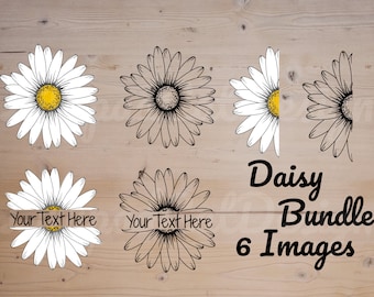 Daisy Bundle SVG, daisy svg, 6 OBRAZÓW W ZESTAWIE, pół stokrotki svg, monogram stokrotki svg, png, dxf, ramka stokrotki svg, kwiat stokrotki svg
