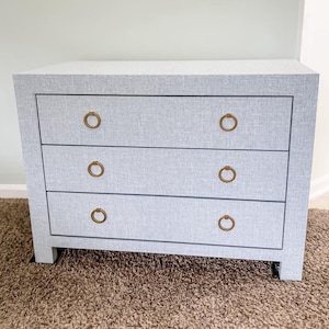 linen wrapped dresser Mornington 6 Drawer in Linen Pale Blue Pale Blue Linen Wrapped Modern