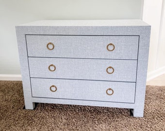 3 Drawer Small Dresser Chest, Grasscloth Table, Nightstand, Bedside Table, Modern Coastal, Linen Side Table, Parsons Table, Grandmillennial