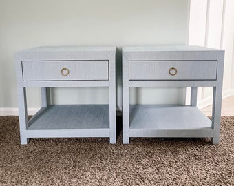 Hand Wrapped Grasscloth Nightstand: Modern Coastal End Table, NOT A PAIR