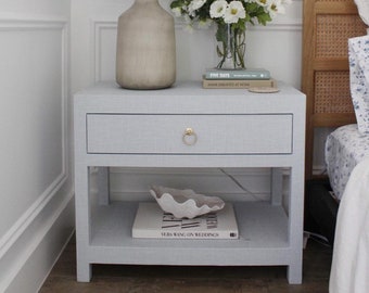 Coastal Grasscloth Nightstand, Modern Bedside table, Modern Coastal, Raffia Table, Bedroom Furniture, Coastal Living Room Décor, Beach House