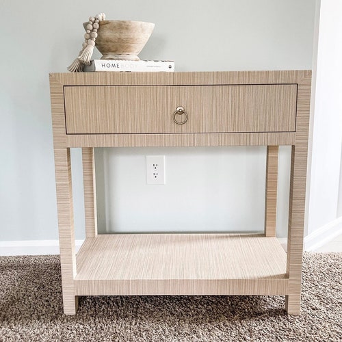 Grasscloth End Table Nightstand Bedside Table Modern Etsy