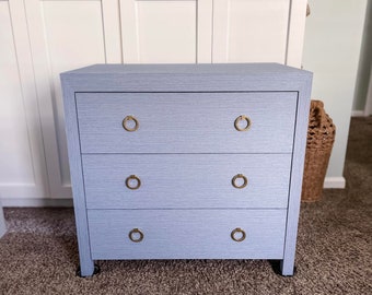 3 Drawer Small Dresser, Grasscloth End Table, Nightstand, Bedside Table, Modern Coastal, Linen Side Table, Grasscloth Table, Parsons Table,