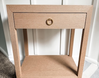 Custom Modern Grasscloth Nightstand: Coastal End Table