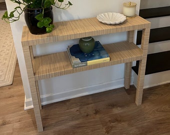 Grasscloth Console Table: Modern Coastal Raffia Entryway Table