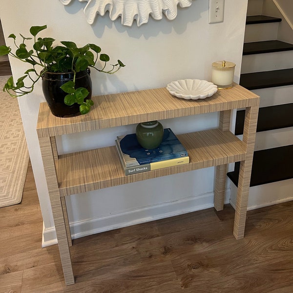 Grasscloth Console Table, Modern Coastal, Parsons Table, Custom Table, Raffia Table, Entryway table, Home Decor, Custom Furniture