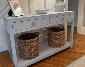 Custom Grasscloth Wrapped Console Table: Entryway Furniture