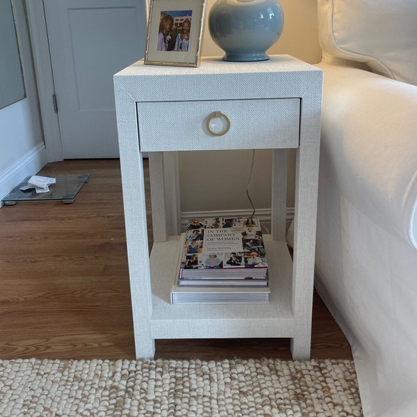 Grasscloth End Table, Nightstand, Bedside Table, Modern Coastal Furniture, Raffia Table, Linen Table, Custom Table, Bedroom, NOT A PAIR