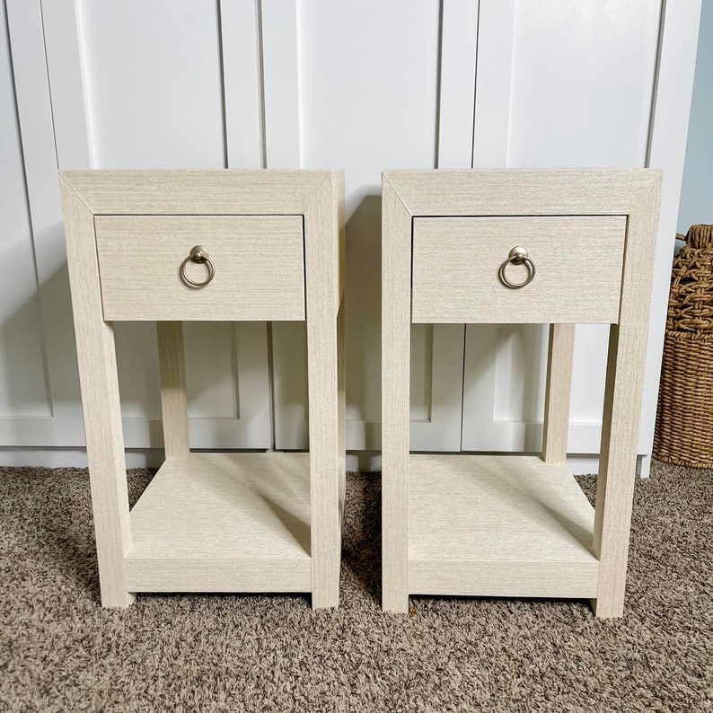 Grasscloth End Table Nightstand Bedside Table Modern Etsy