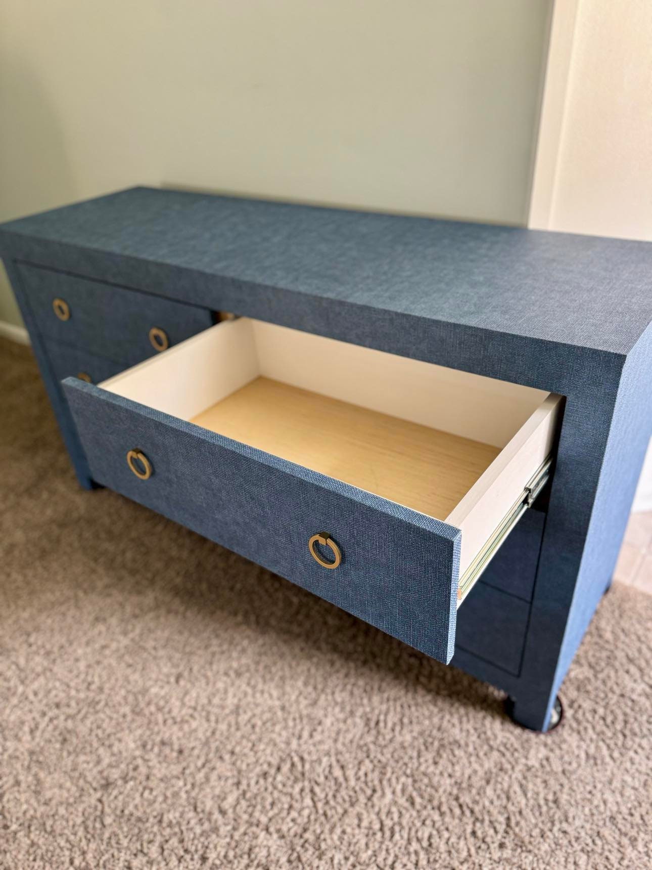 blue grasscloth dresser Zen Navy Grasscloth Tall Dresser