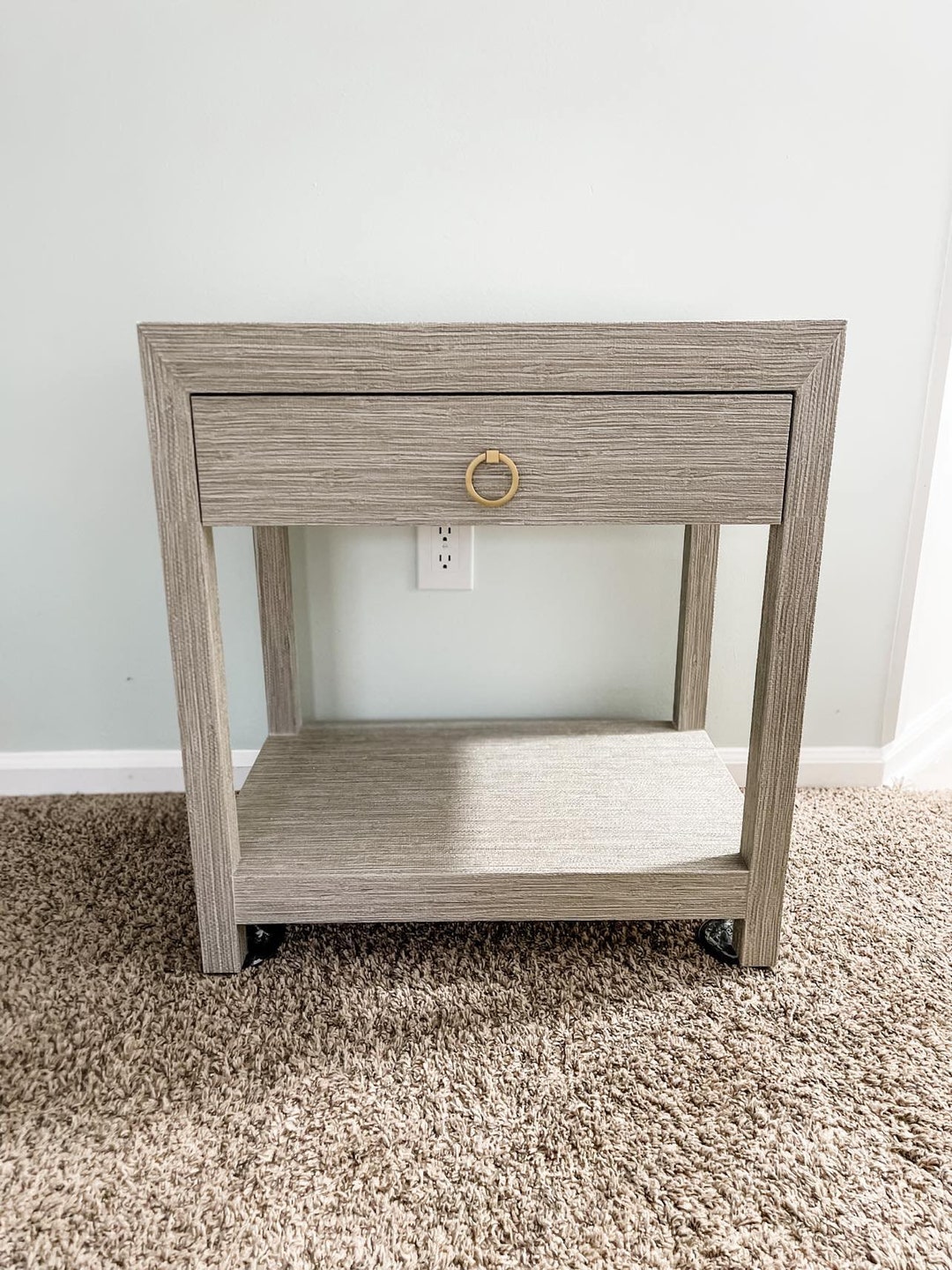 Grasscloth End Table Nightstand Bedside Table Modern Etsy