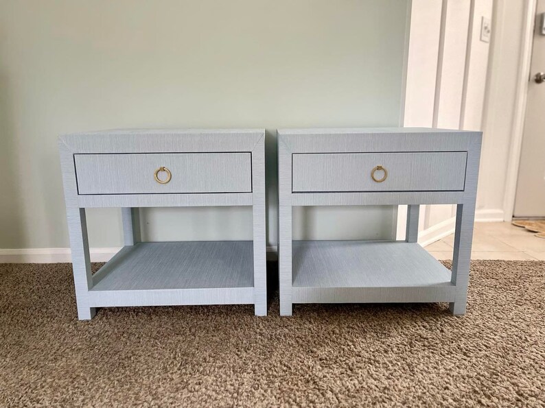Grasscloth Side Table End Table Nightstand Bedside Table Etsy