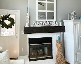 Custom Rustic Wood Fireplace Mantle: Reclaimed Beam, Floating Shelf