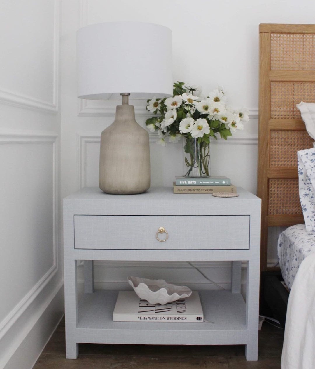 Grasscloth Side Table, End Table, Nightstand, Bedside Table, Modern Coastal, Raffia Table