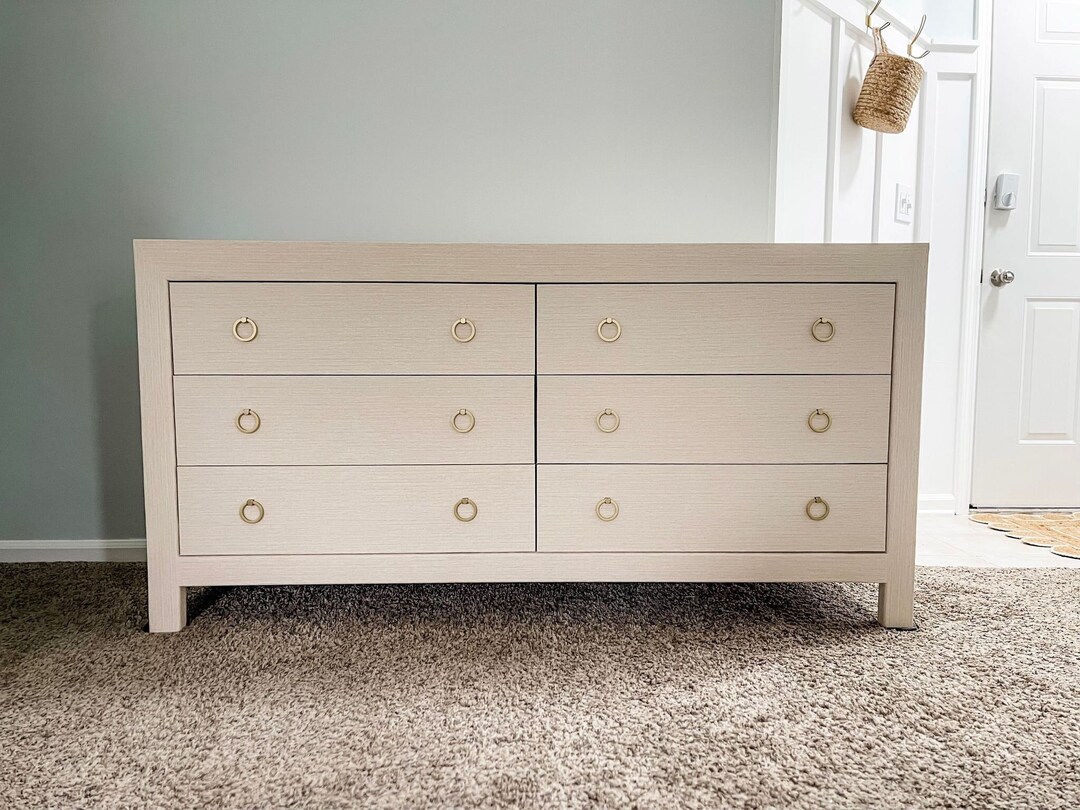 Custom Grasscloth Wood Dresser, Beach House Bedroom Furniture, Raffia