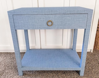 Coastal Grandmother Grasscloth Nightstand, Modern Coastal Decor, Raffia Table, End Table, Handmade Wood Furniture, Custom Furnishing