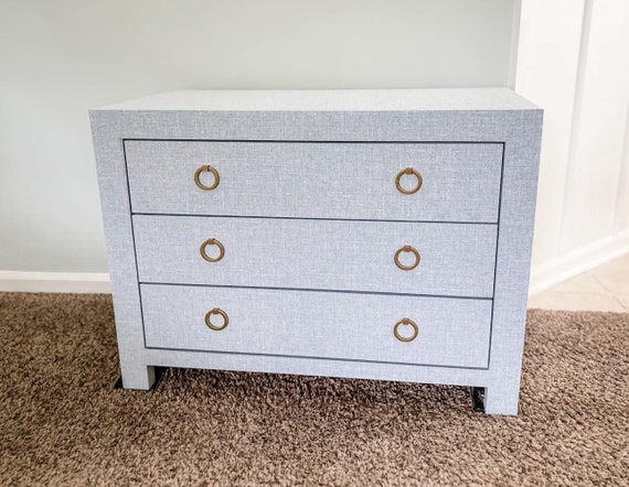 Custom Coastal Grasscloth Nightstand: Modern Coastal Bedroom Linen Dresser