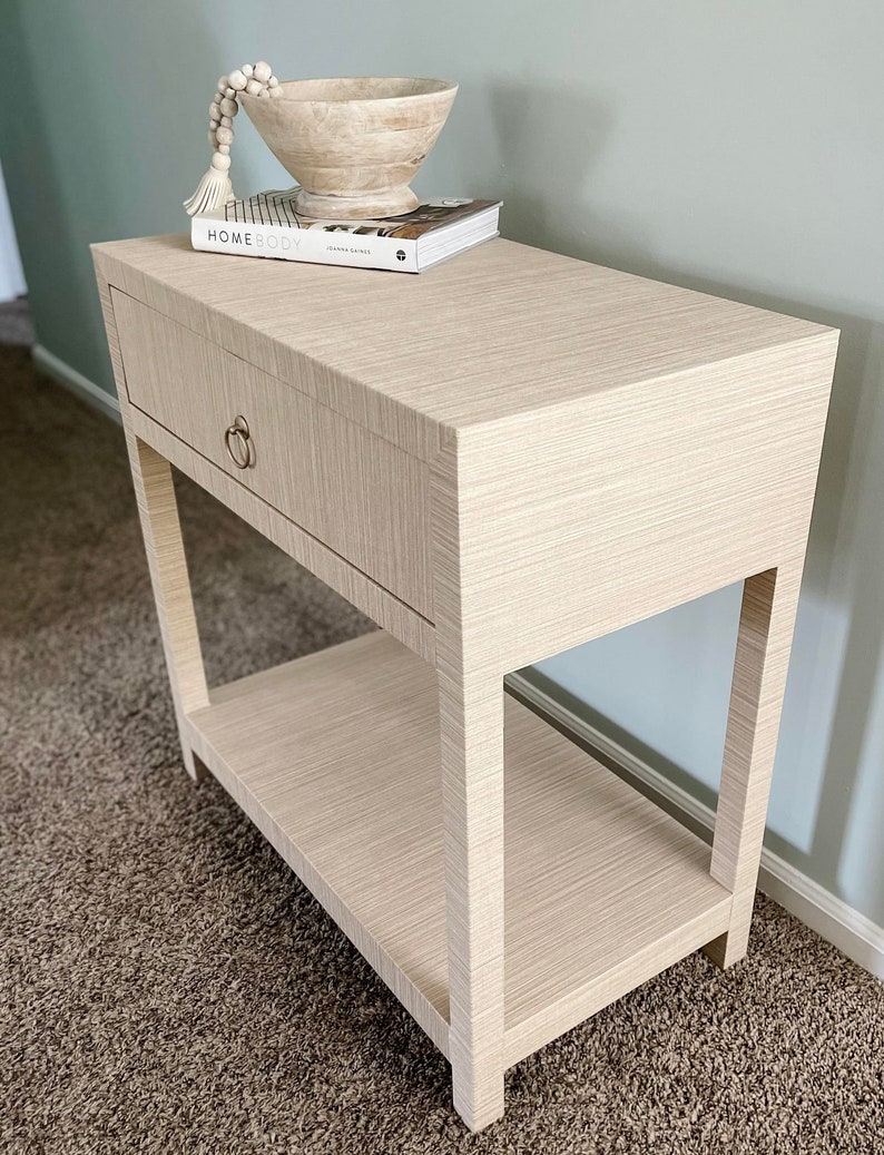 Grasscloth End Table Nightstand Bedside Table Modern Etsy