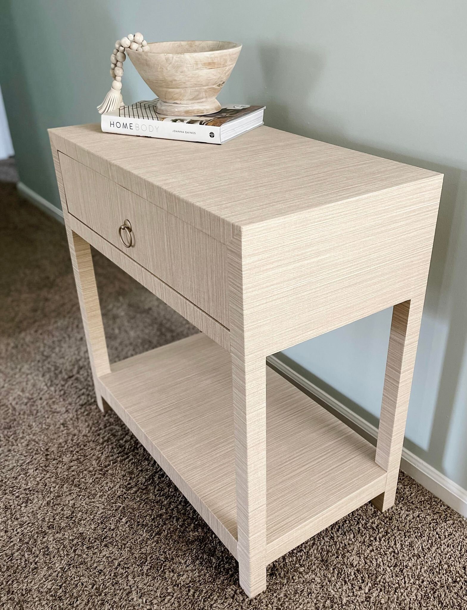 Grasscloth End Table Nightstand Bedside Table Modern Etsy