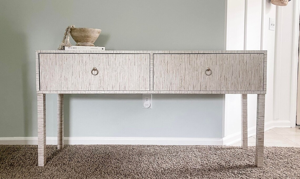 Grasscloth Console Table Entryway Table Modern Coastal - Etsy