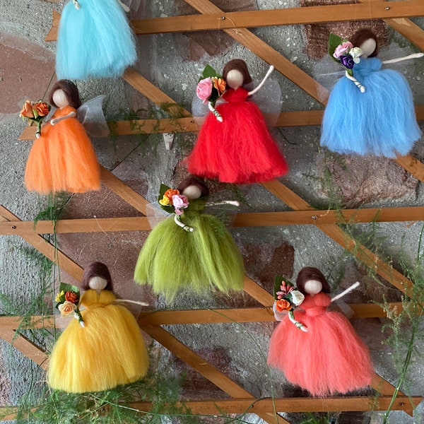Set of 3 mini fairies with beautiful color, Waldorf inspired fairies, little fairys, Needle felted fairy; home decor.