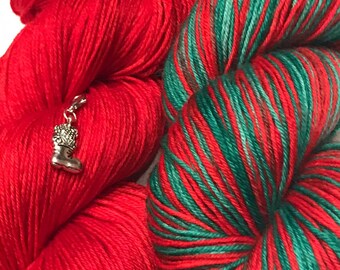 80m each Christmas Mini-Skein Yarn Set Progress Keeper Hand-Dyed Hand-Painted 4-ply Sock Wool 5 x 20g Red Green Off White Self-Striping