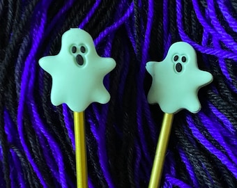 Halloween Ghost Knitting Needle Stoppers: Mint Green Point Protectors