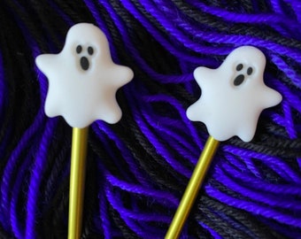 Halloween Ghost Knitting Needle Stoppers: Point Protectors, Fits 2mm-6.5mm Needles