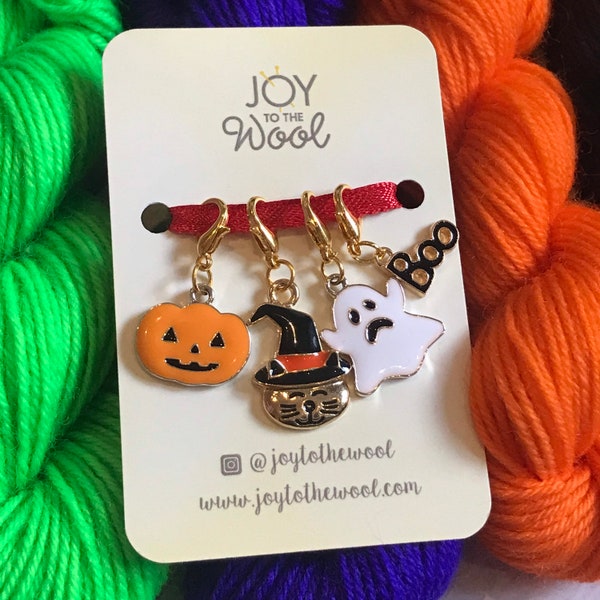 Enamel Spooky Halloween Stitch Marker Set Progress Keeper Witch Cat Ghost Boo Pumpkin Charms Pendants