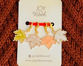 Pearlescent Autumn Maple Leaf Stitch Marker Set: Enamel Knitting Crochet Gift