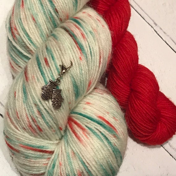 80m each Christmas Mini-Skein Yarn Set Progress Keeper Hand-Dyed Hand-Painted 4-ply Sock Wool 5 x 20g Red Green Off White Self-Striping